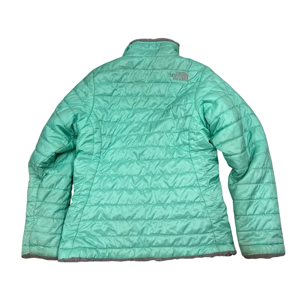 The North Face Reversible Puffer Jacket Girls Medium 10-12 Sherpa Lined Gray - Image 2 of 4