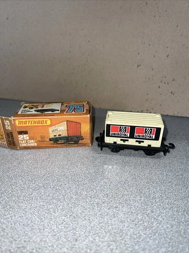 MATCHBOX No.25 Flat Car Container LESNEY 1977 VINTAGE BOXED - Uniroyal Nos