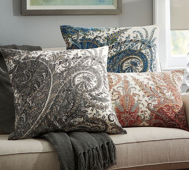 Pottery Barn Zia Paisley Ikat Reversible Pillow Cover 24 For Sale