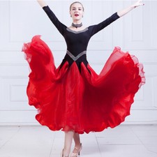 Latin Ballroom Dance Dress Modern Salsa Waltz Standard Long Dress N091 Red
