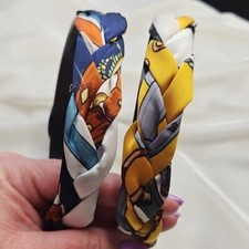 Women's Set of 2 Silky Fabric Braided Headbands Colorful Elegant Designs NWOT
