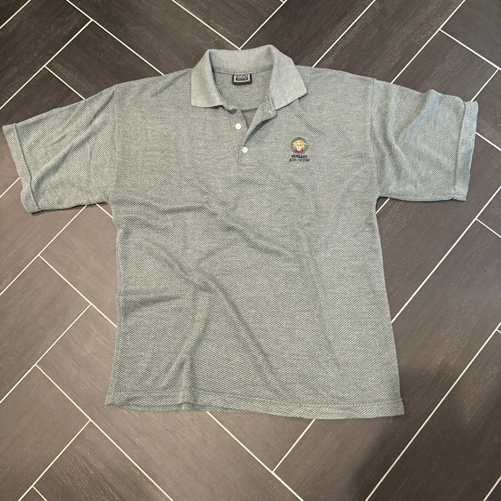 Vintage Versace Jeans Couture Polo Shirt Mens L Knit Dark Green Embroidered