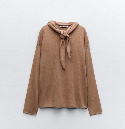 ZARA DUSTY PINK PLAIN FINE KNIT SWEATER WITH SCARF SIZE S - Picture 4 of 10
