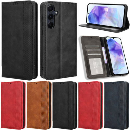 Retro Book Wallet Flip Cover Case For Samsung Galaxy A55 A35 A15 A25 A54 A34 A24 - Picture 1 of 41