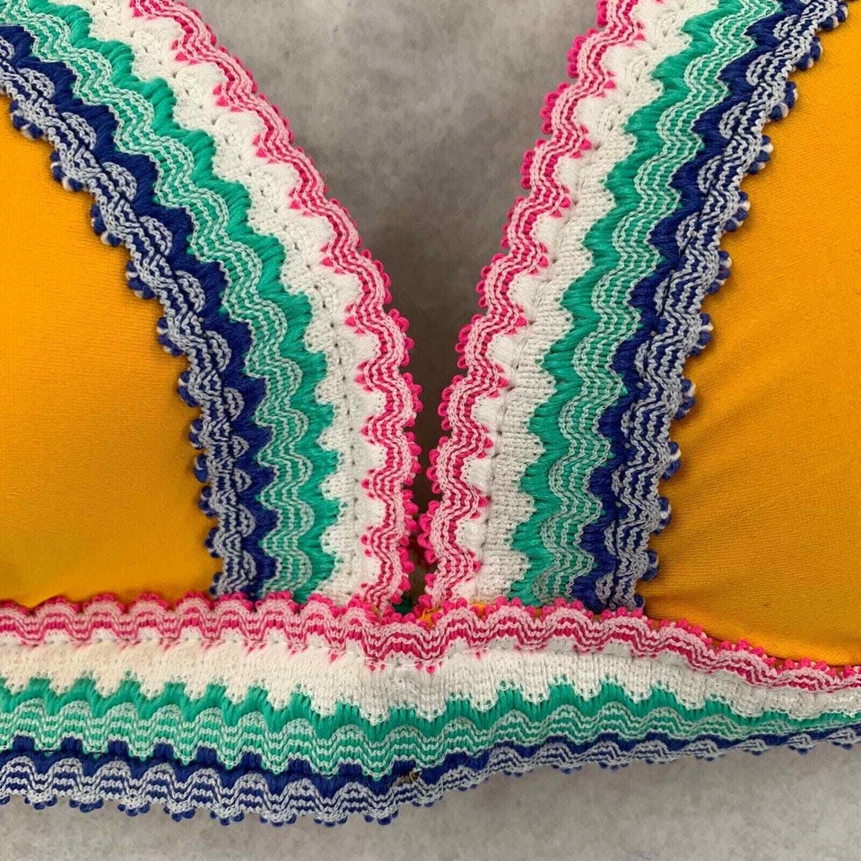 Traje de baño bikini Hula Honey cuello en V ganchillo top amarillo azul rosa para mujer talla S Foto 3 de 4