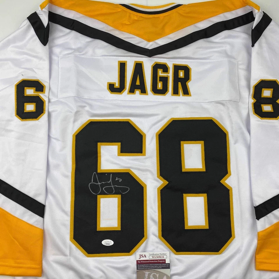 Camiseta deportiva de hockey blanca autografiada/firmada Jaromir Jagr Pittsburgh certificado de autenticidad JSA Foto 2 de 4