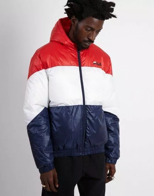 NWT Fila Color Block TATUM Hooded Puffer Coat Jacket, Red White Blue XL  XLarge