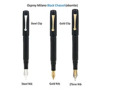 Osprey Milano -BlackChased Ebonite Fountain Pen with EEF/EF/F/M/B/BB nib choices