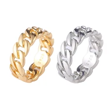 Gold, Silver Plated Cuban Chain Link Ring Unisex Hip Hop Jewelry Women, Men