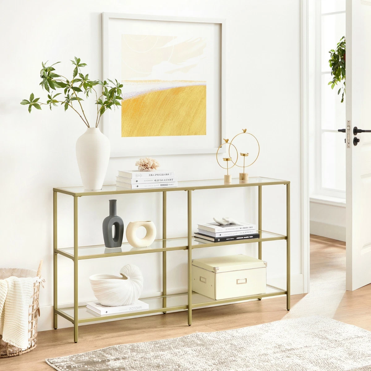 VASAGLE Console Table Sofa Table 3 Shelves Tempered Glass Shelf Modern LGT024A01