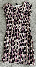 Ann Taylor Petite Sheath Dress Geometric Purple Black Print. Size MP