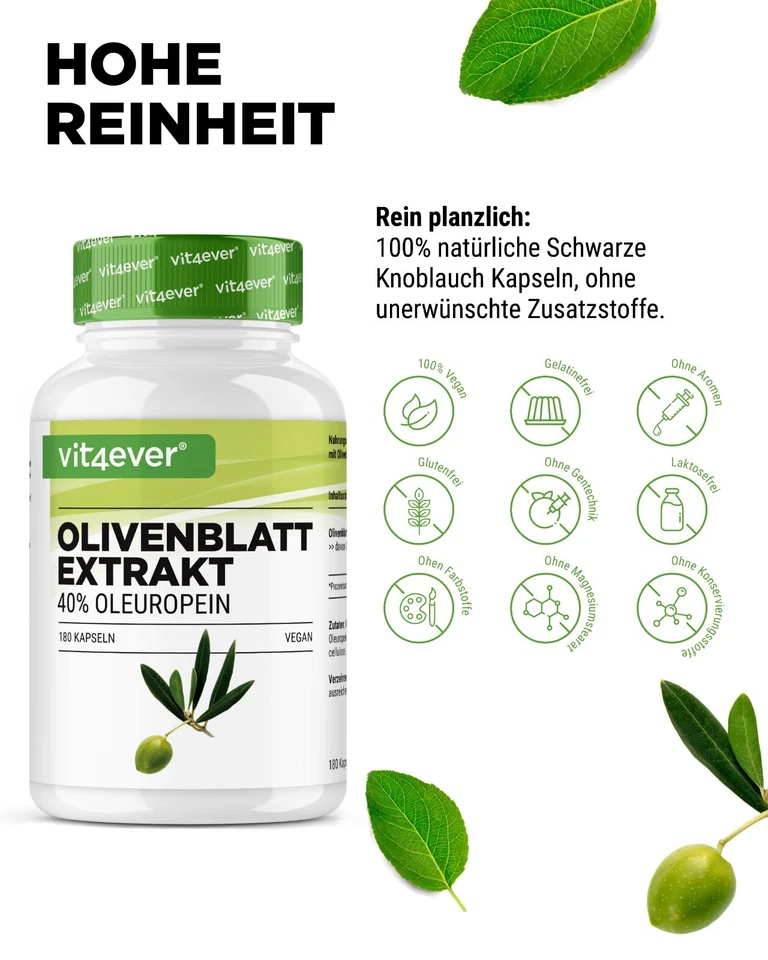 Olivenblatt Extrakt 650mg 180 Kapseln (V) mit 40% Oleuropein - Bild 3 von 4
