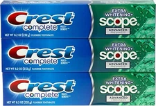 Crest Complete Toothpaste Plus Scope Advanced Active Foam, Striped, 8.2 oz, 3 ct