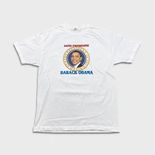 Vintage Y2K Barack Obama T Shirt Mens Large White 44th President Election Tee