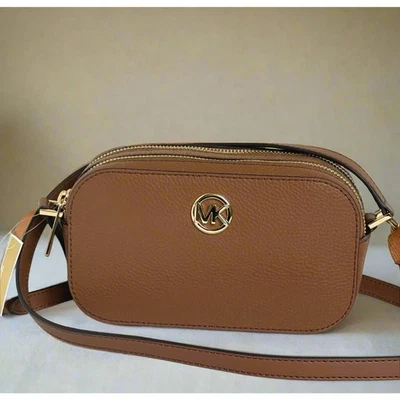 Michael Kors Fulton Small Double Zip Leather Crossbody Bag Brown Compact - Photo 1/4