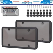 2X Unbreakable License Plate Covers+Frames Auto Tag Shield Protector Front Rear