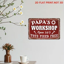 Papa's Workshop Vintage Metal Sign Funny Dad Gift & Garage Man Cave Wall Decor