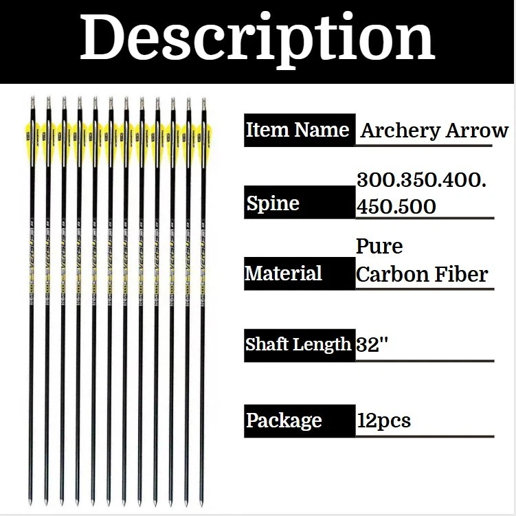 12X Pure Carbon Arrows ID8mm .001" Compound Bow Recurve Bow Target PANDARUS V23 - Image 2 of 4