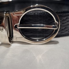 Mont Blanc Black  Smooth Leather Reversible Belt 38-40 Silver Buckle Read
