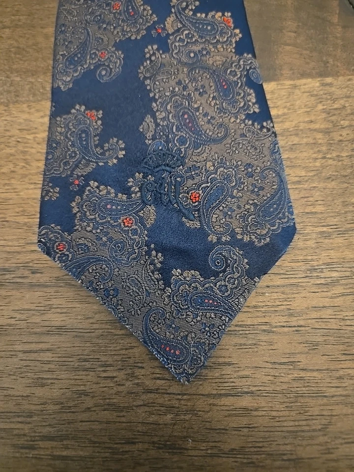 Corbata vintage condesa Wara bordada escudo cachemir azul marino rojo flor Foto 4 de 4