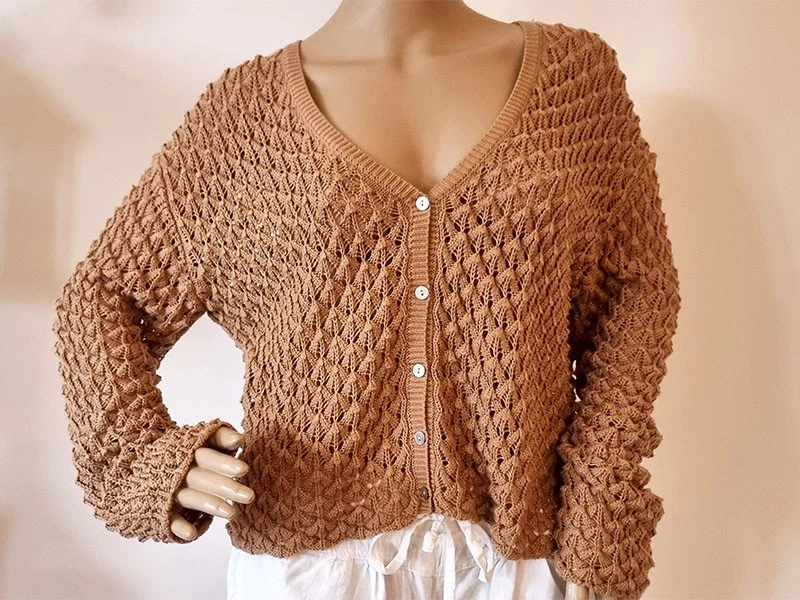 sweewe lässige Strickjacke S M 36 38 Camel Grobstrick Natur Braun - Bild 2 von 4