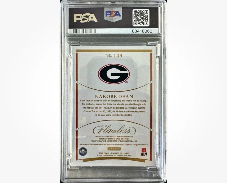 2022 Flawless Collegiate Nakobe Dean Green Emerald Rookie Patch Auto /5 PSA 8 10 - Image 2 of 2