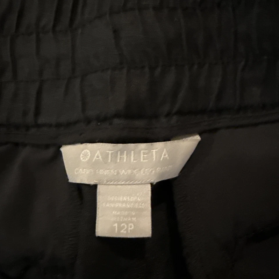 Athleta Cabo Linen Wide Leg Pants Womens Size 12 P Black Casual Lagenlook beach - Image 3 of 3