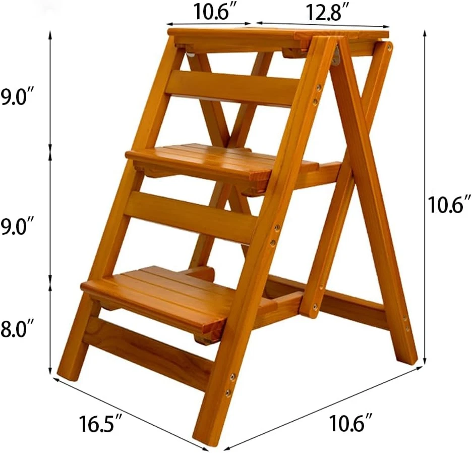 Wooden Step Stool for Adults/Folding Stools Wood Step Ladder/Lightweight Step St - Image 2 of 4