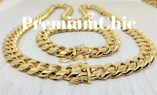14mm COMBO Men Miami Cuban Link Bracelet & Chain 14k Gold Plated Stainless Steel