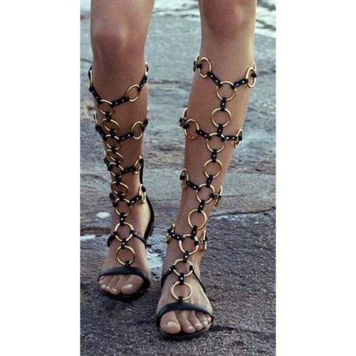 Size US4.5-12.5 Womens Flats Knee High Gladiators Sandals Hollow Out Roman  Shoes | eBay