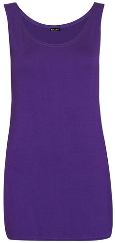 Womens Scoop Neck Sleeveless Ladies Long Stretch Plain Vest Strappy TShirt Top - Picture 20 of 30