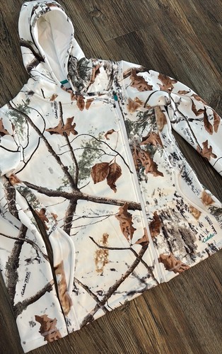 Cabela's Zonz Woodlands Hooded Fleece Hunting Sweatshirt Women’s M Full Zip Snow - Picture 10 of 13