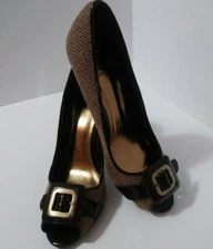 Bakers High Heel Shoes Women 8.5B Brown Dress Jenni Buckle Open Toe Slip On 1555