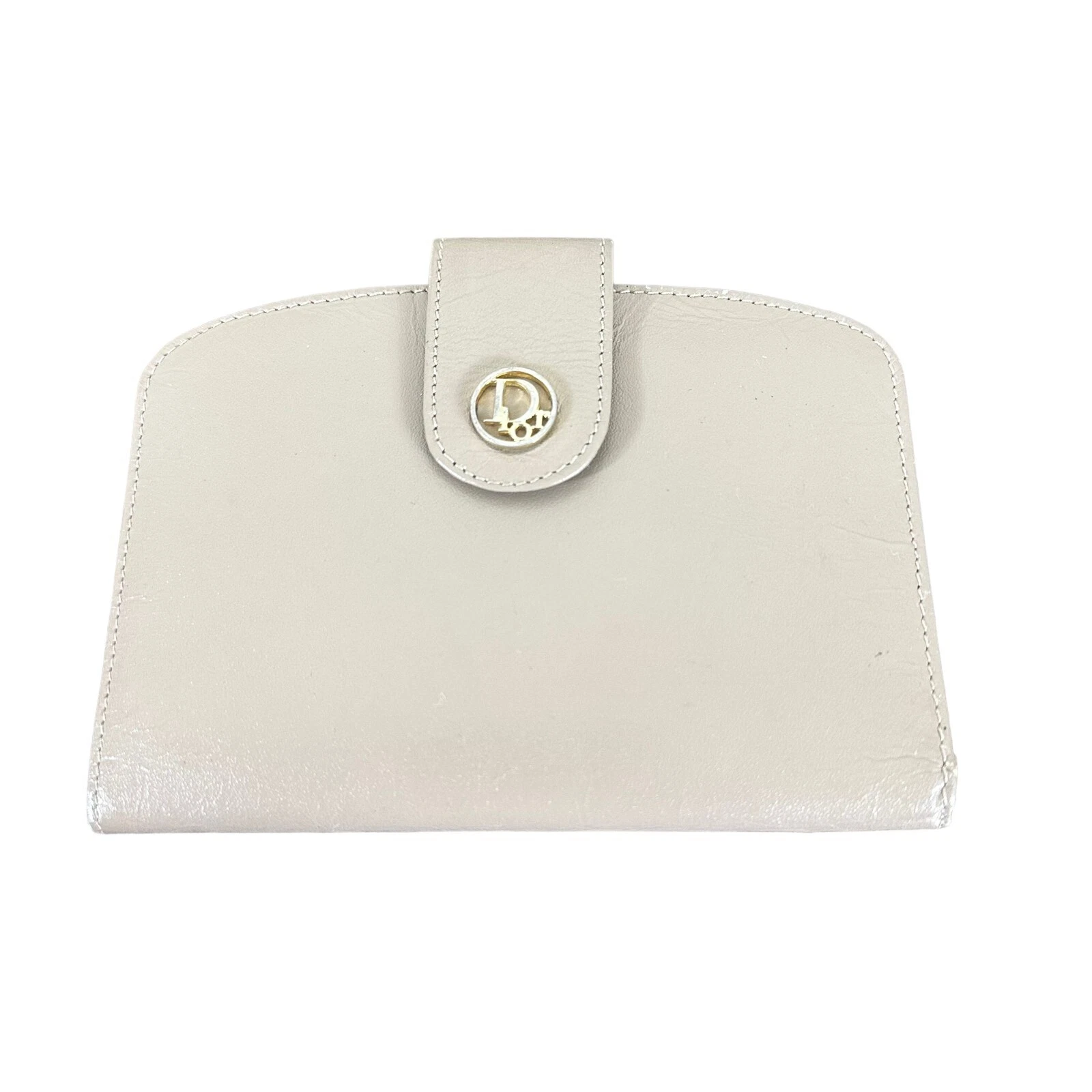 Portefeuille vintage Christian Dior trotteur cuir beige incurvé