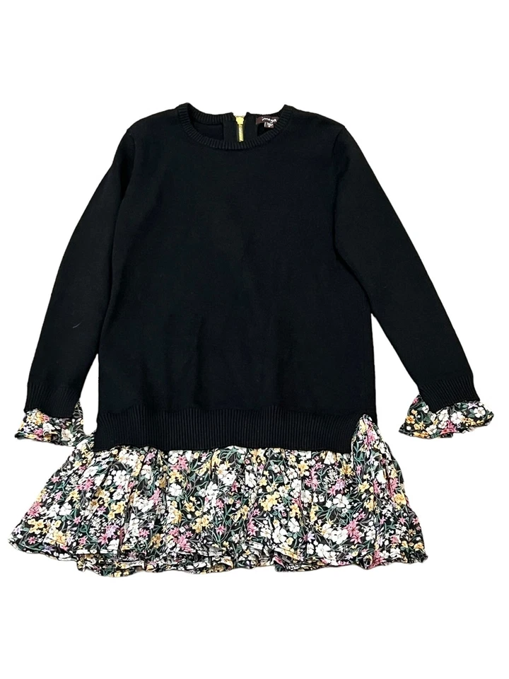 IMOGA GIRLS RITA SWEATER DRESS LONG SLEEVE BLACK KNIT FLORAL CHIFFON GARDEN 8 - Image 4 of 4