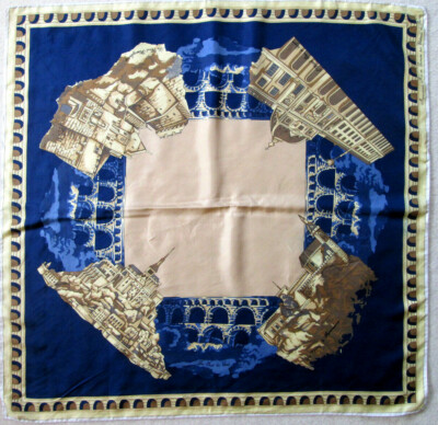 Foulard Carré Vintage En Soie 100% - Ivoire 86x88 Cm - Occasion élégant