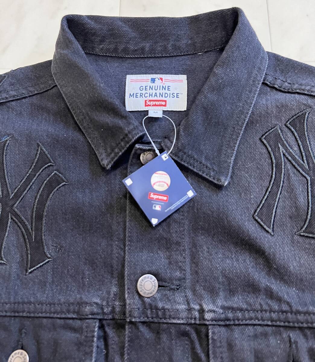 Supreme New York Yankees Denim Trucker Jacket Washed Black Supreme New York Yankees Denim Trucker Jacket Washed Black
