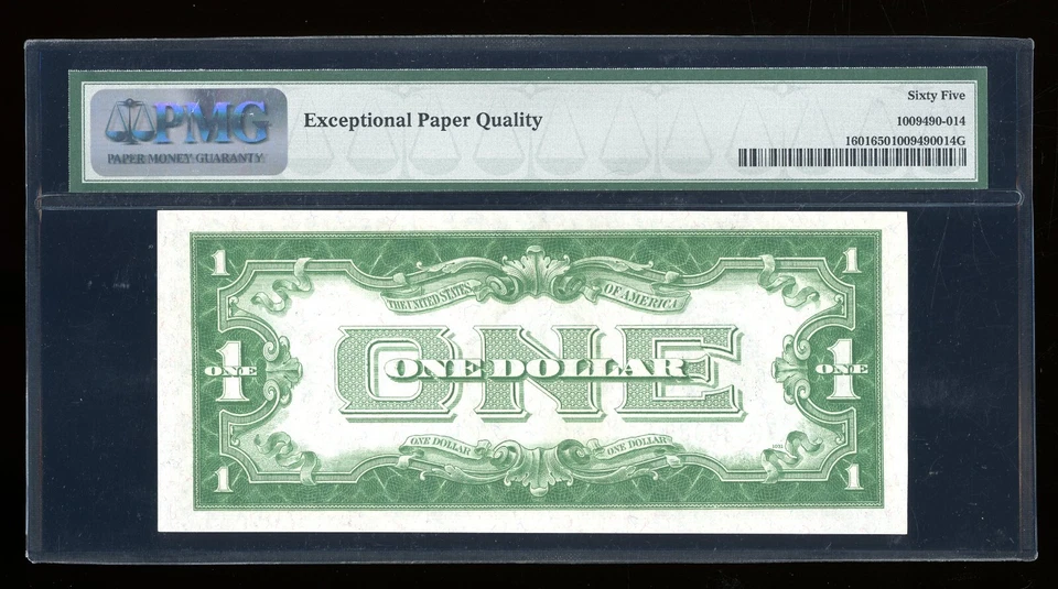 DBR 1928-A $1 Silver Funnyback Gem Fr. 1601 GA Block PMG 65 EPQ Ser # G70535089A - Image 2 of 2