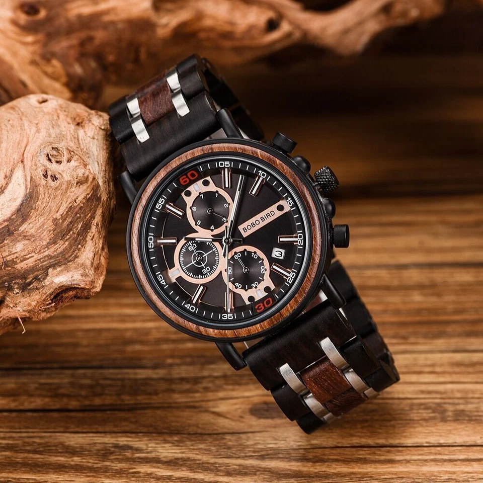 Herren Holz Armbanduhr Holzuhr Chronograph Armbanduhr Geschenk Geburtstag - Bild 3 von 4