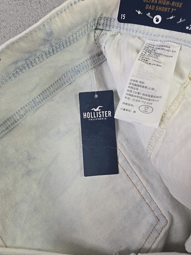 Hollister Dad Jean Shorts Juniors 15 White Wash Denim Ultra High Rise Stretch - Picture 9 of 13