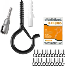 30 PCS Q-Hanger Hooks with Safety Buckle, Windproof Screw Wall Ceiling Hooks for