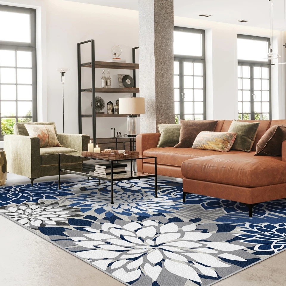 Colorida alfombra de exterior 8x10 lavable multicolor alfombra de patio tropical botánico... Foto 2 de 4