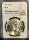 1922 Peace Dollar NGC MS63 Brilliant Uncirculated GEM