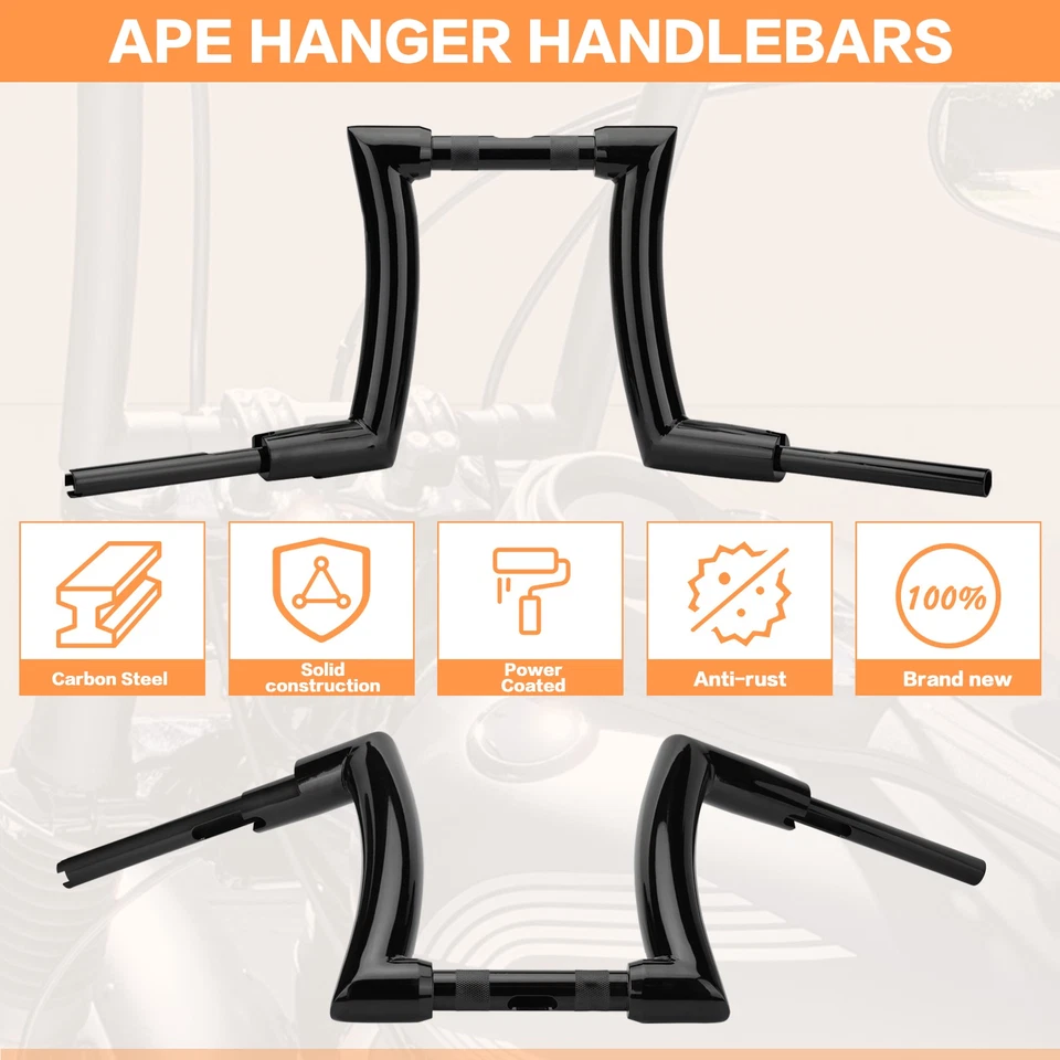 12" Black Rise Motorcycle 2" Ape Hanger Handlebar Fits Harley Softail Sportster Foto 3 de 4