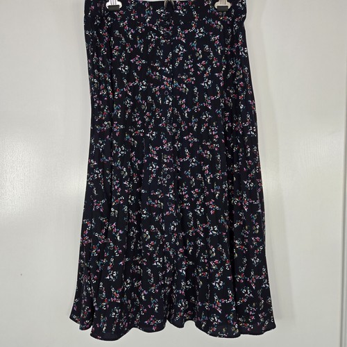 Pleione Midi Skirt Womens LP Navy Blue Ditsy Floral Boho Button Front Pleated - Picture 2 of 11