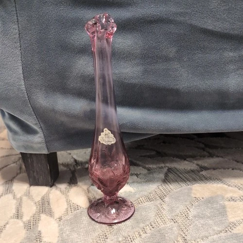 Fenton pink Inverted Strawberry Swung Bud Vase 10 3/4” Tall