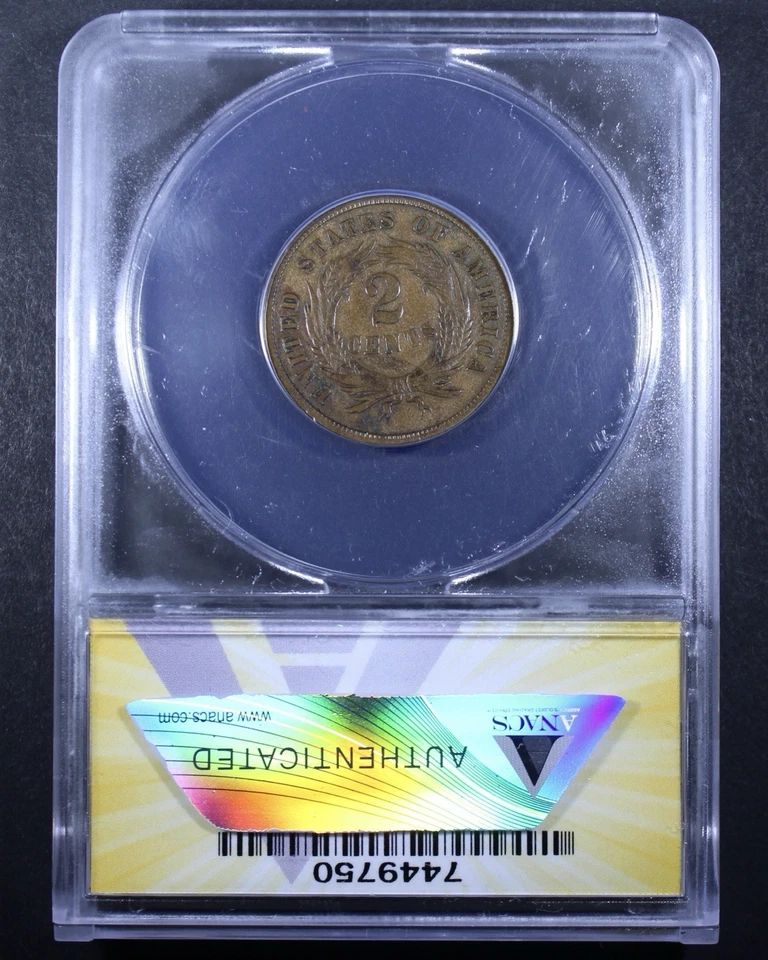 1865 Two Cent Piece (Plain 5) - 2c ANACS VF20 - Image 2 of 4