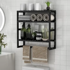 Towel Rack Bathroom Storage Shelves over the Toilet with Towel Bar 100% Bamboo A