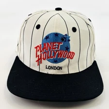Vintage Planet Hollywood SnapBack Hat Mens White Pin Striped One SIze