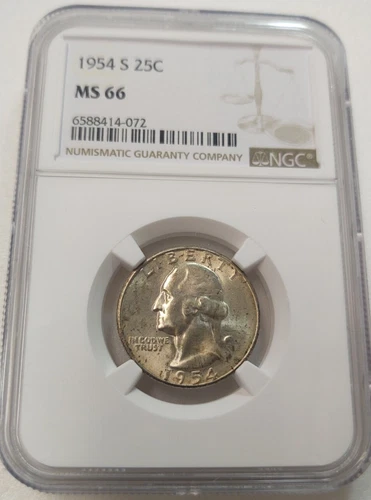 1954-S WASHINGTON 25c QUARTER NGC MS66 #6588414-072